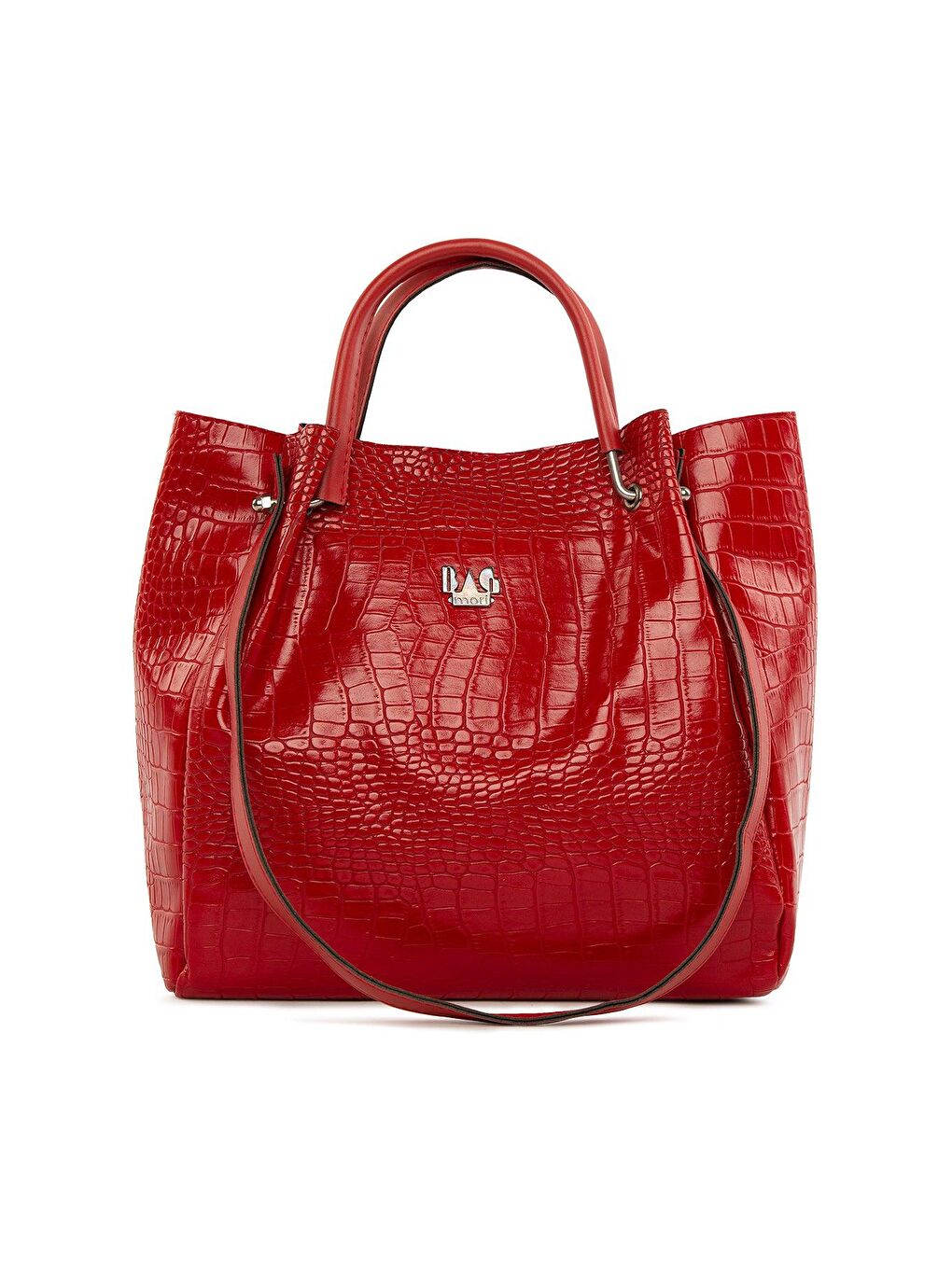 Kırmızı Desenli Demir Tutmalı Büyük Çanta