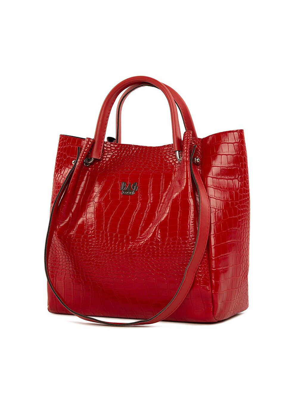 Kırmızı Desenli Demir Tutmalı Büyük Çanta-1