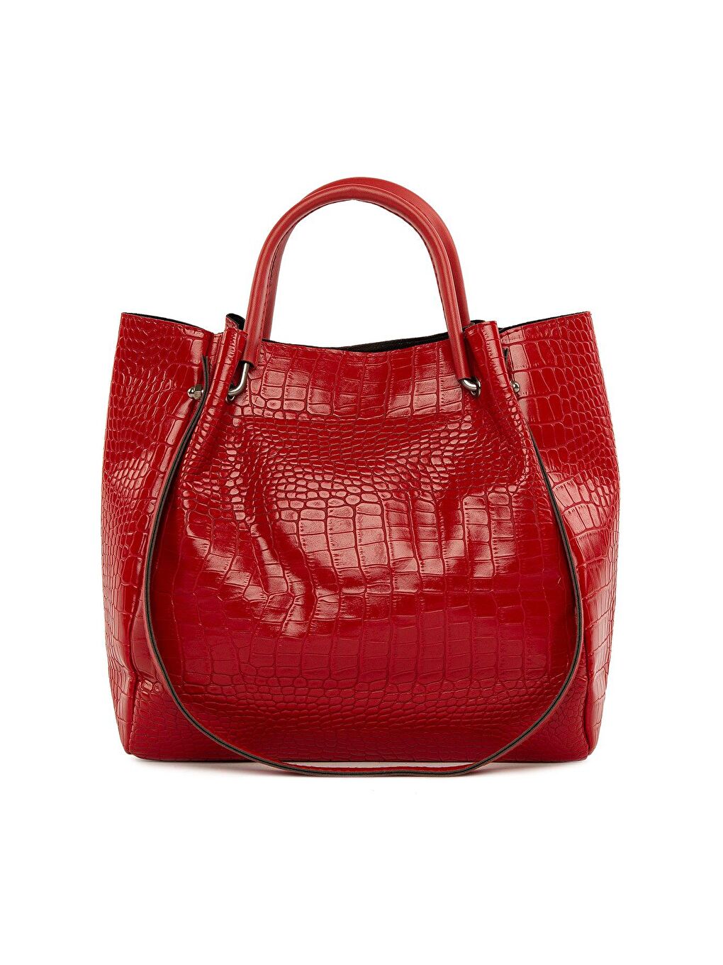 Kırmızı Desenli Demir Tutmalı Büyük Çanta-3