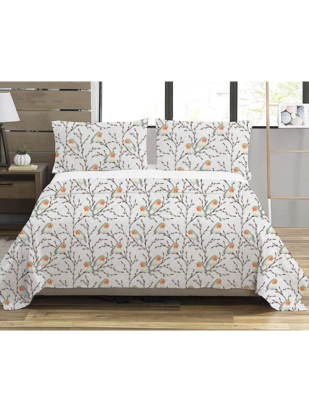 Karışık Kuş Desenli Bebek Ve Çocuk Baskılı Tek Kişilik Pike Takımı 160x220 Beyaz