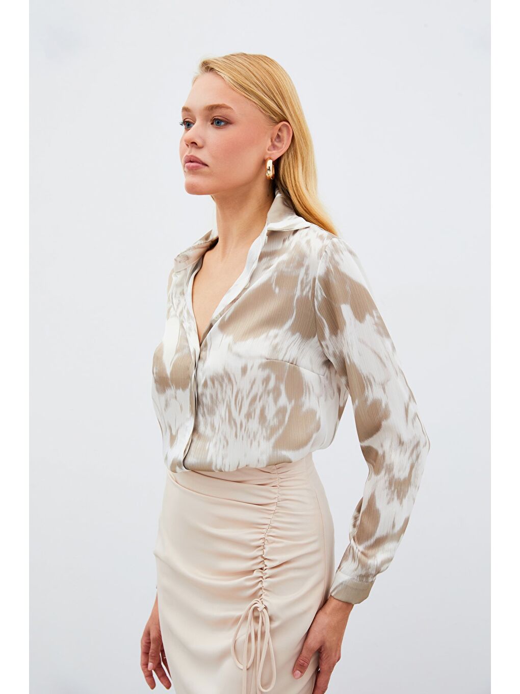 Desenli Gömlek - Bej