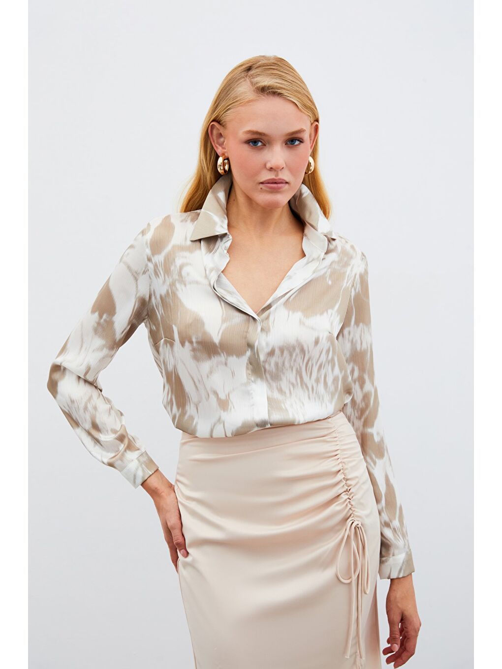 Desenli Gömlek - Bej-1