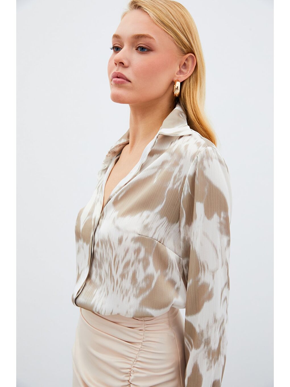 Desenli Gömlek - Bej-2