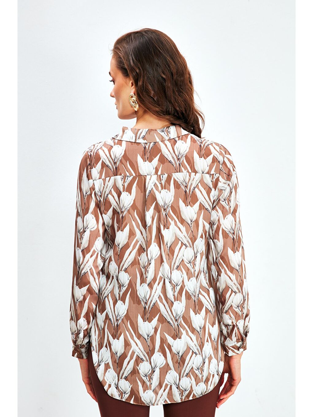 Kahverengi Desenli Salaş Gömlek - Kahve-3
