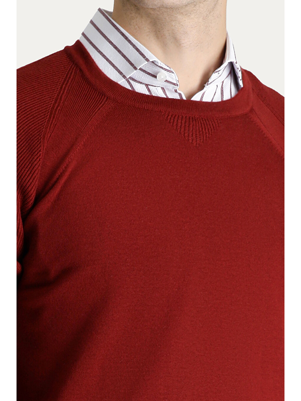 Kahverengi Bisiklet Yaka Slim Fit Dar Kesim Desenli Pamuklu Triko Kazak-3