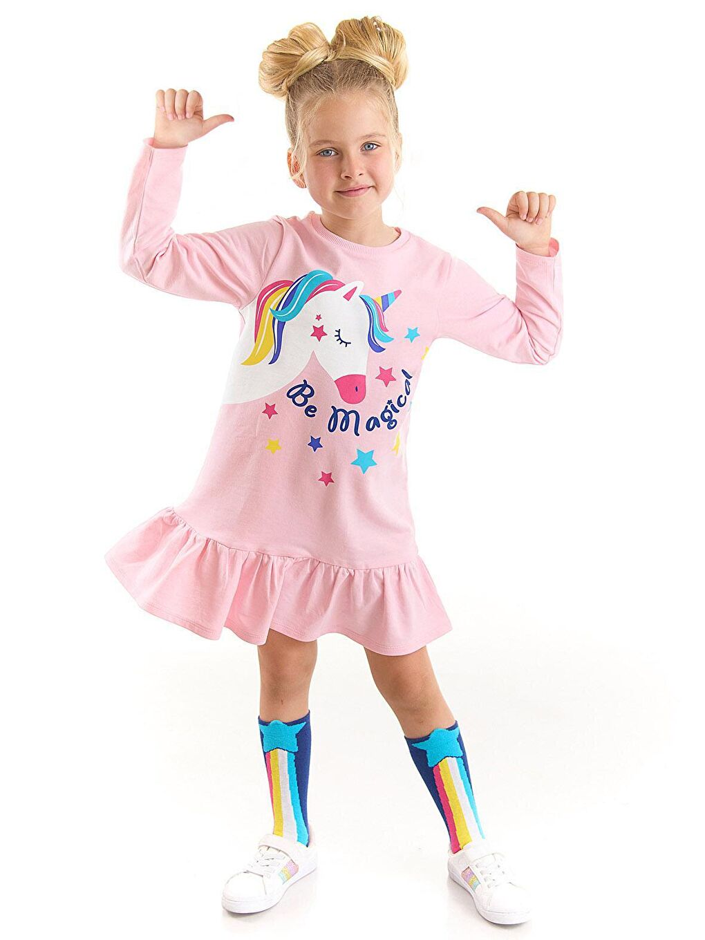 Denokids Pembe Unicorn Magic Kız Çocuk Pembe Elbise