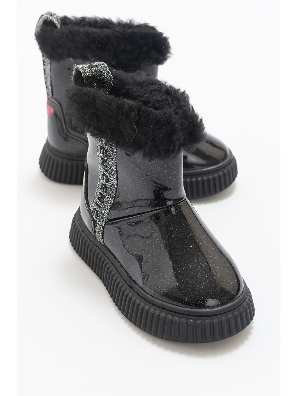 Kız Çocuk Siyah Simli Suni Deri Kürklü Anatomik Kar Botu