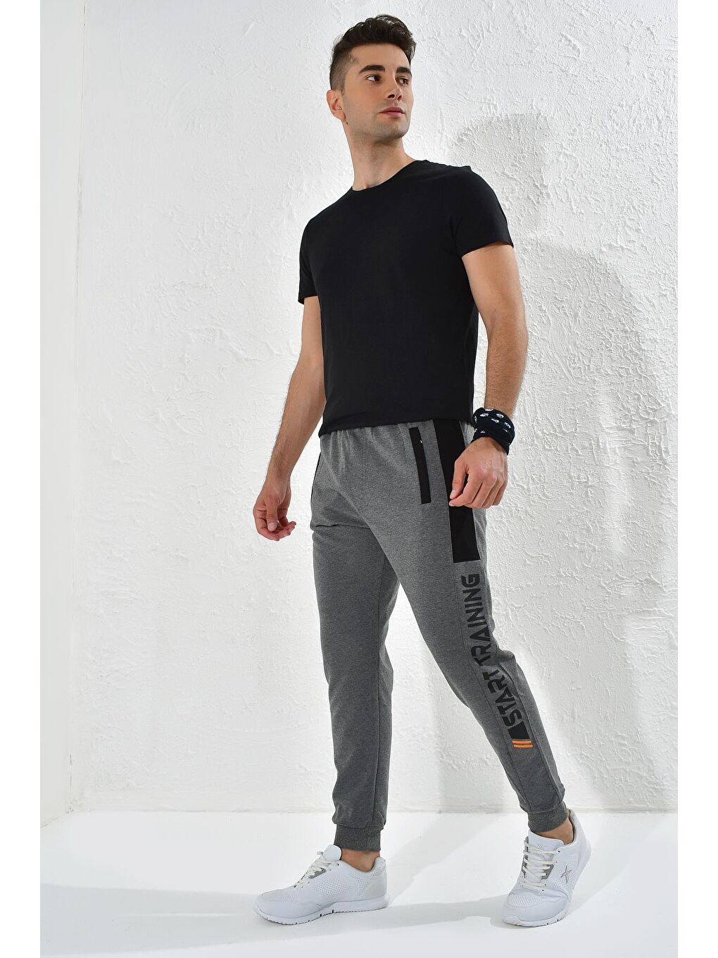 Antrasit Erkek Start Traning Baskı Ribana Paça Alt Eşofman