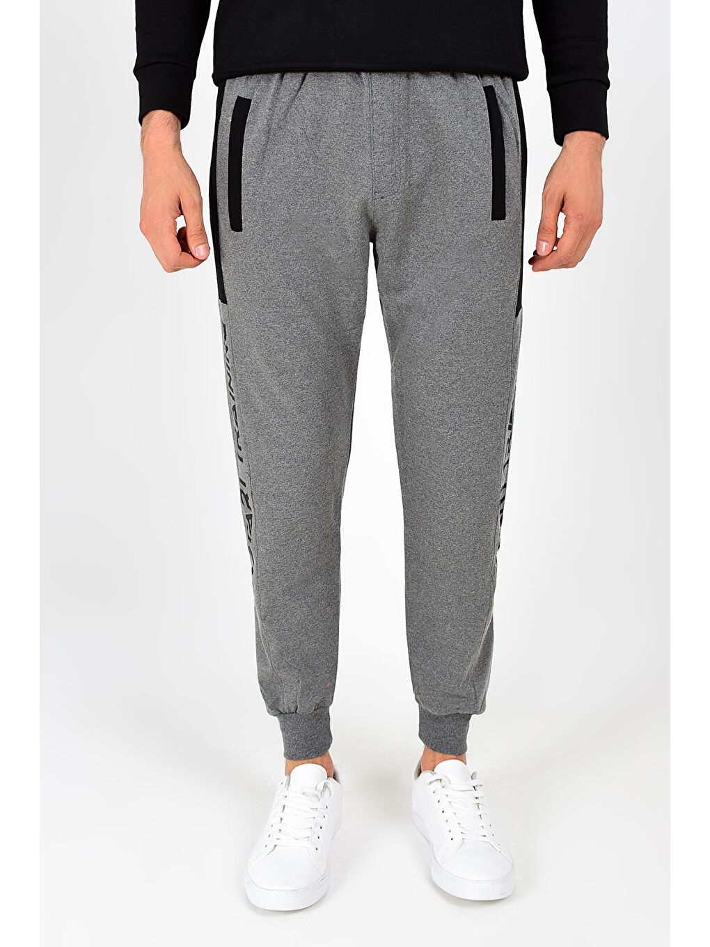 Antrasit Erkek Start Traning Baskı Ribana Paça Alt Eşofman-1