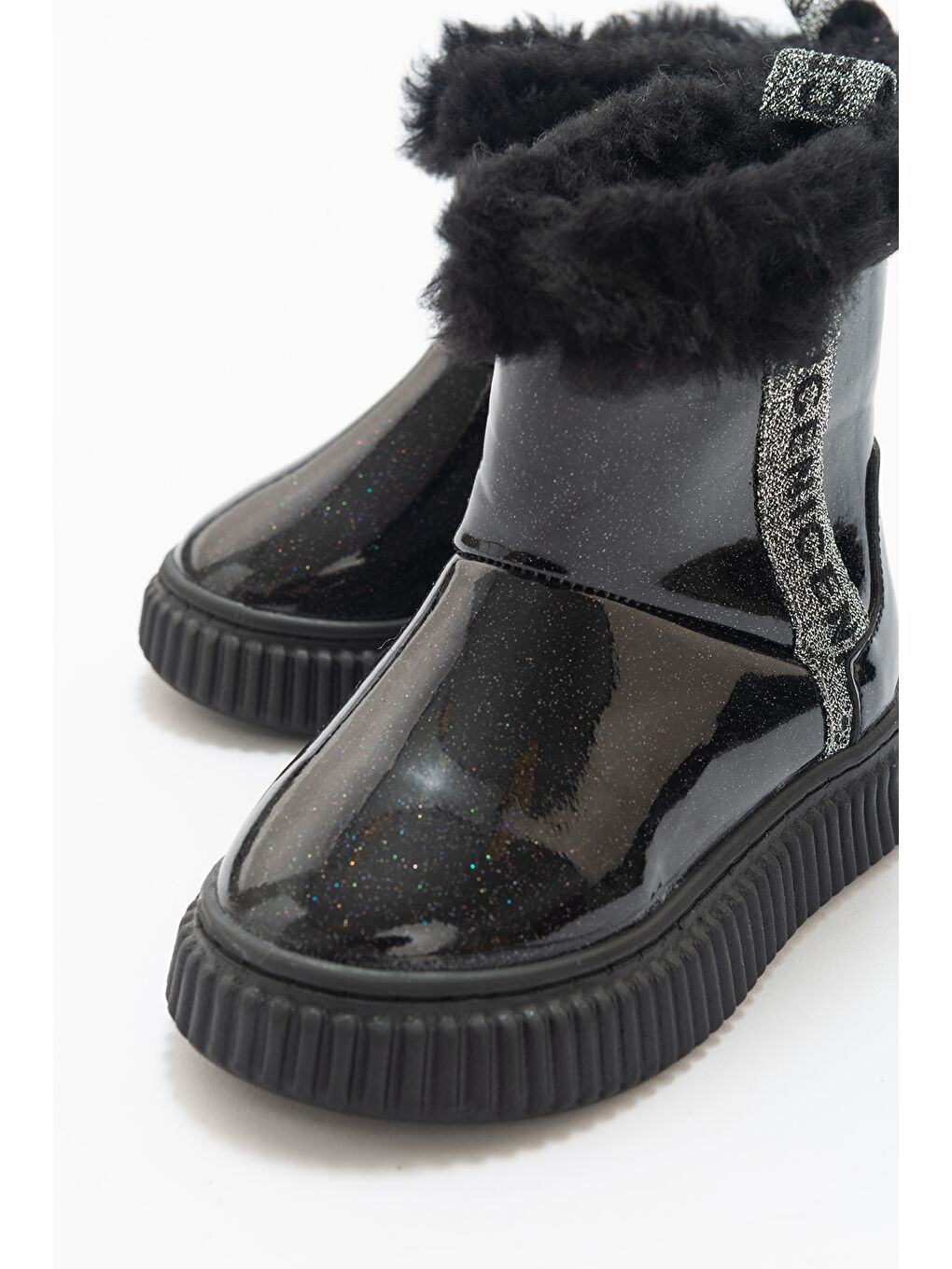 Kız Çocuk Siyah Simli Suni Deri Kürklü Anatomik Kar Botu-1