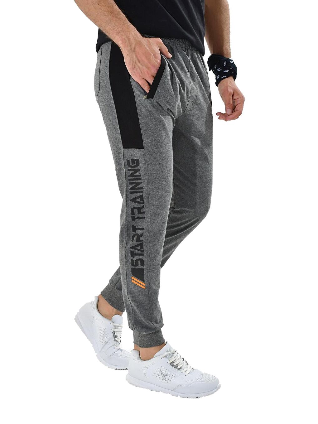 Antrasit Erkek Start Traning Baskı Ribana Paça Alt Eşofman-2
