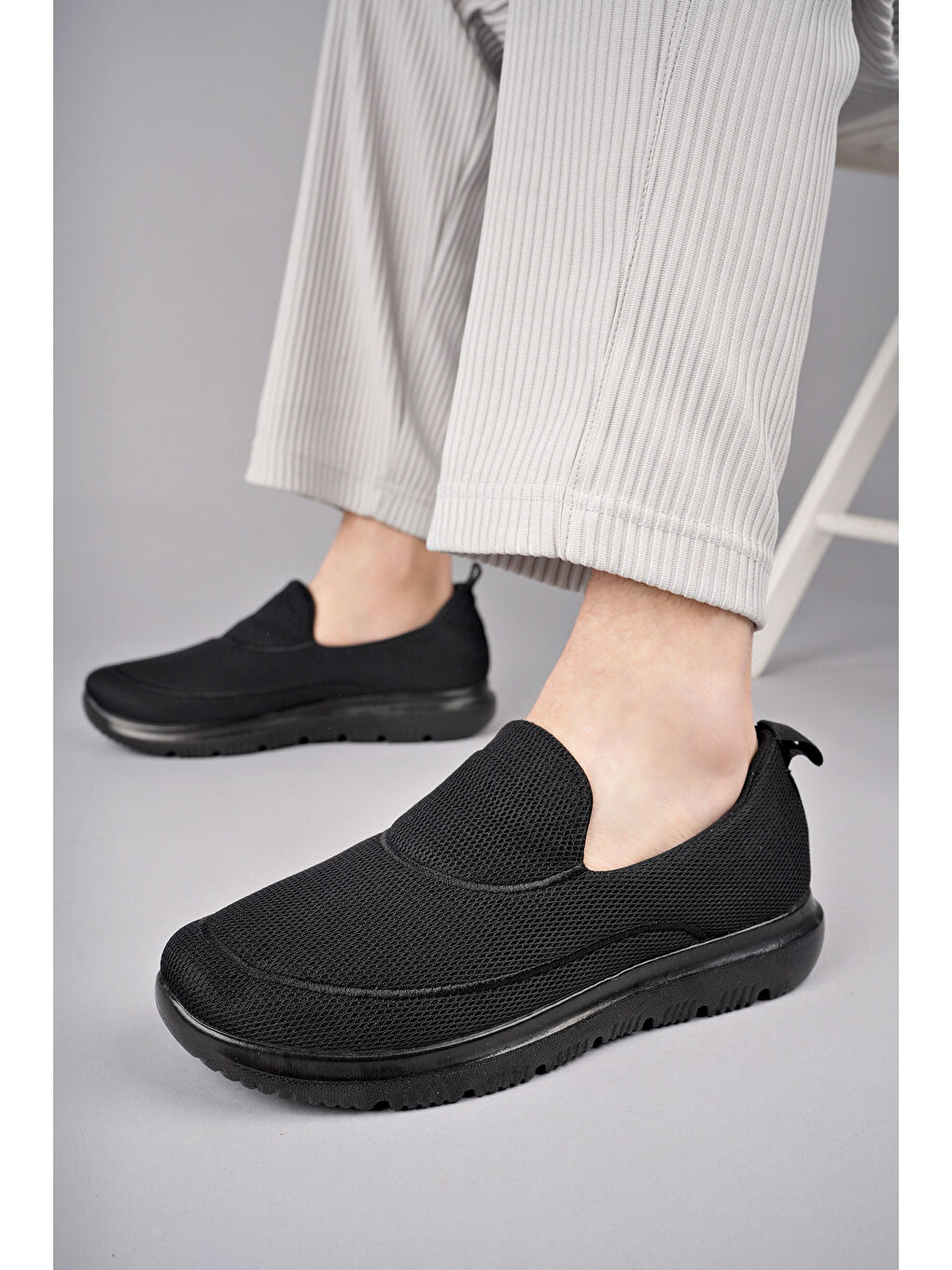 Siyah ZAC Erkek Bağcıksız Nefes Alabilen Hafif Yürüyüş Sneaker Spor Ayakkabı-6