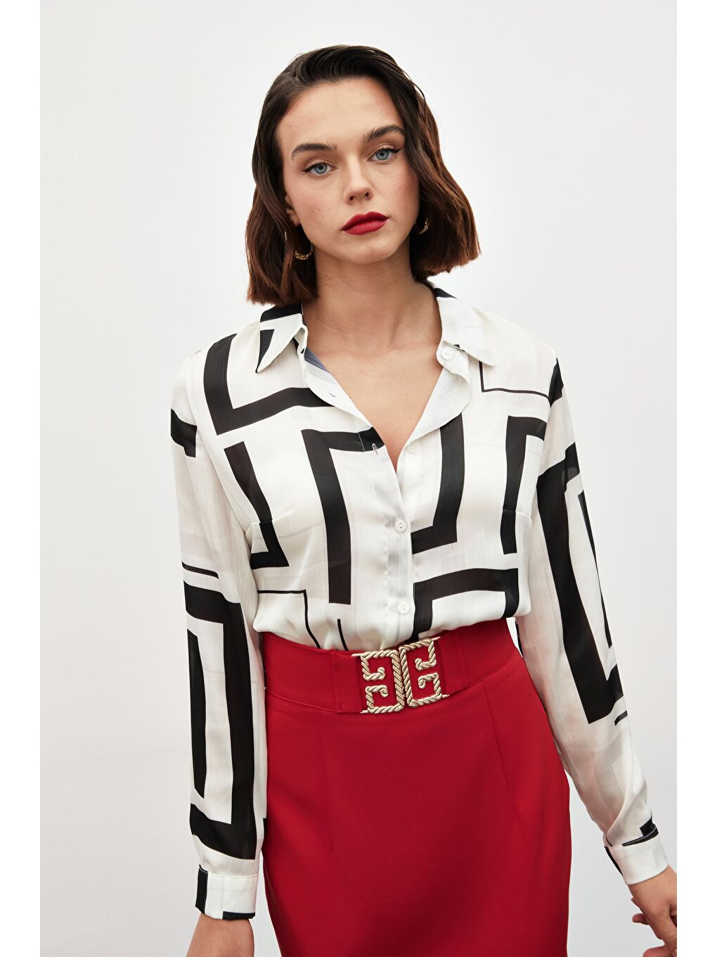 Yanları Yırtmaçlı Gömlek - Siyah-2