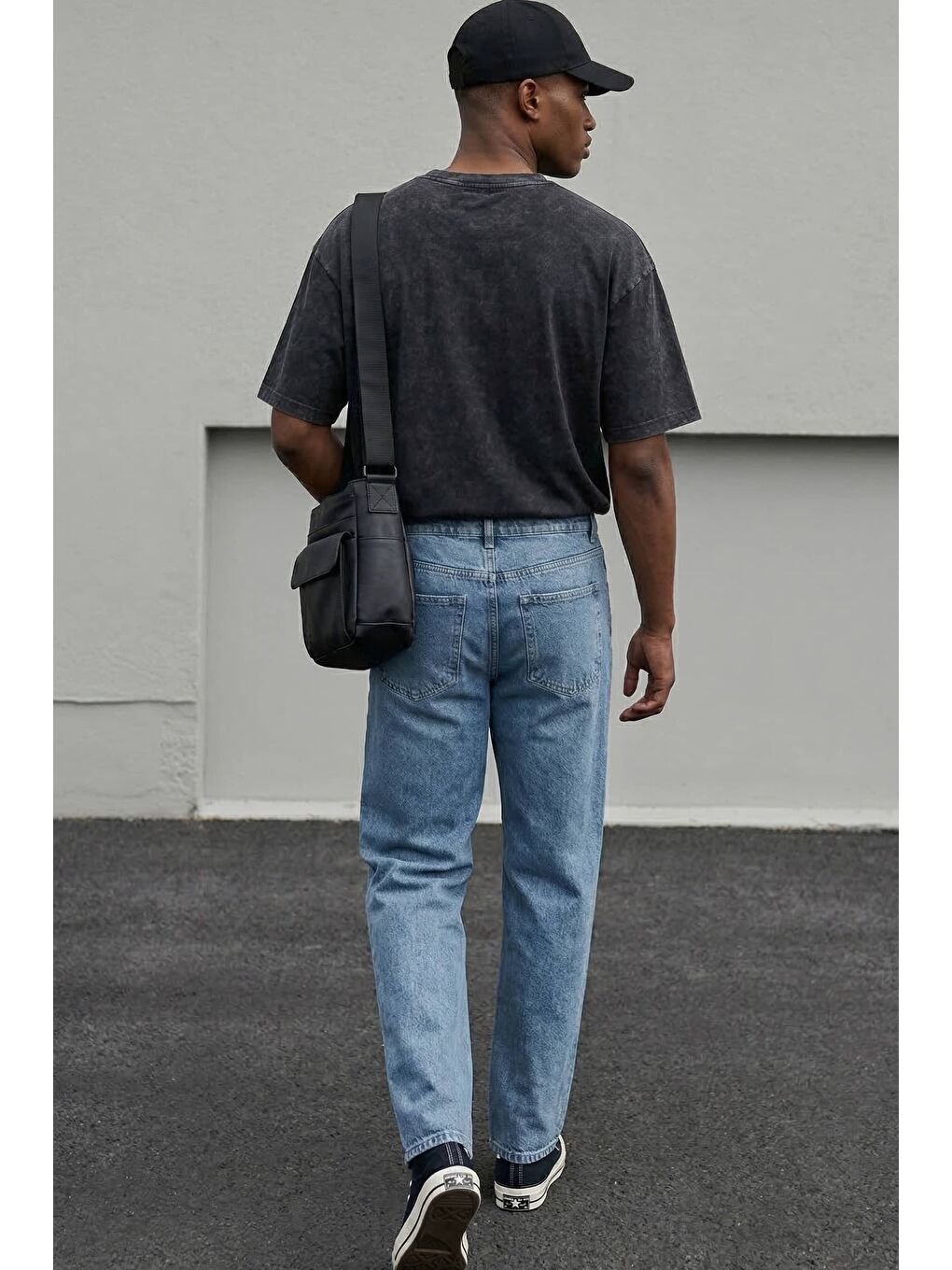 Erkek Baggy Fit Ön Dikiş Detaylı Jean Mavi-6