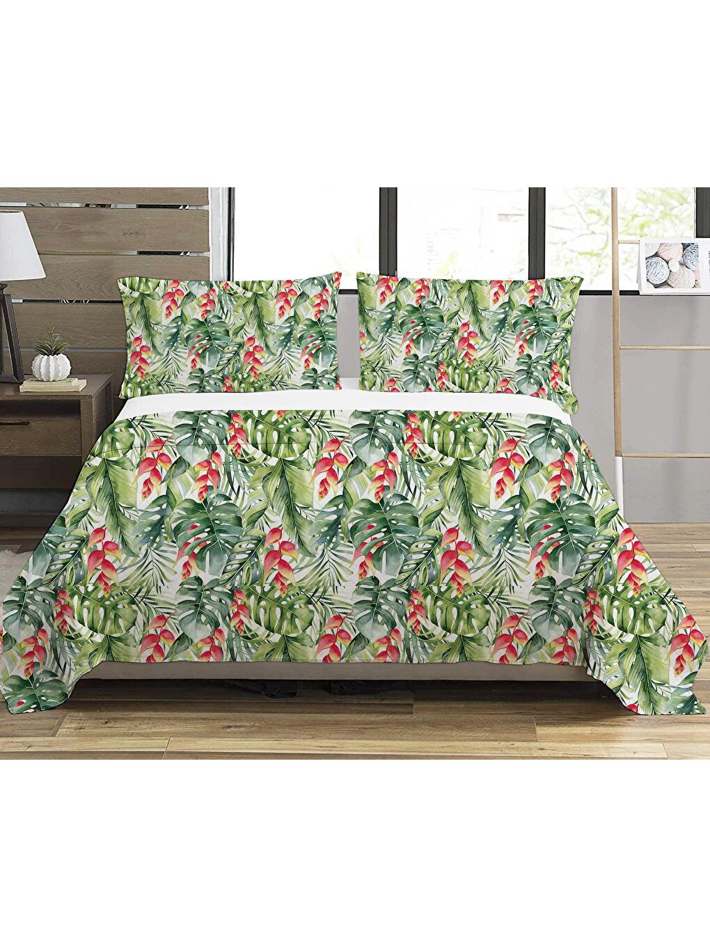 Karışık Yaprak Desenli Bebek Ve Çocuk Baskılı Tek Kişilik Pike Takımı 160x220 Yeşil