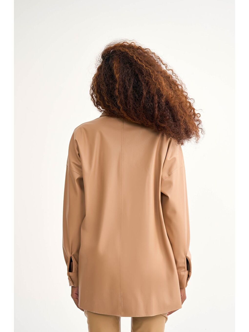 Cepli Salaş Deri Gömlek - Bej-4