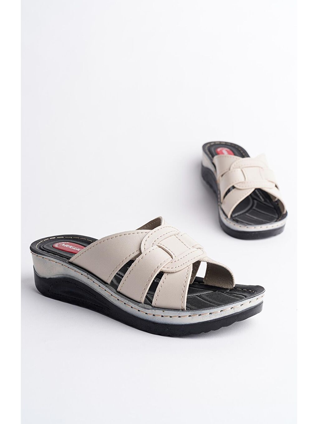 Ekru KONFORT Kadın Günlük Ortopedik Kaymaz Taban Rahat Terlik