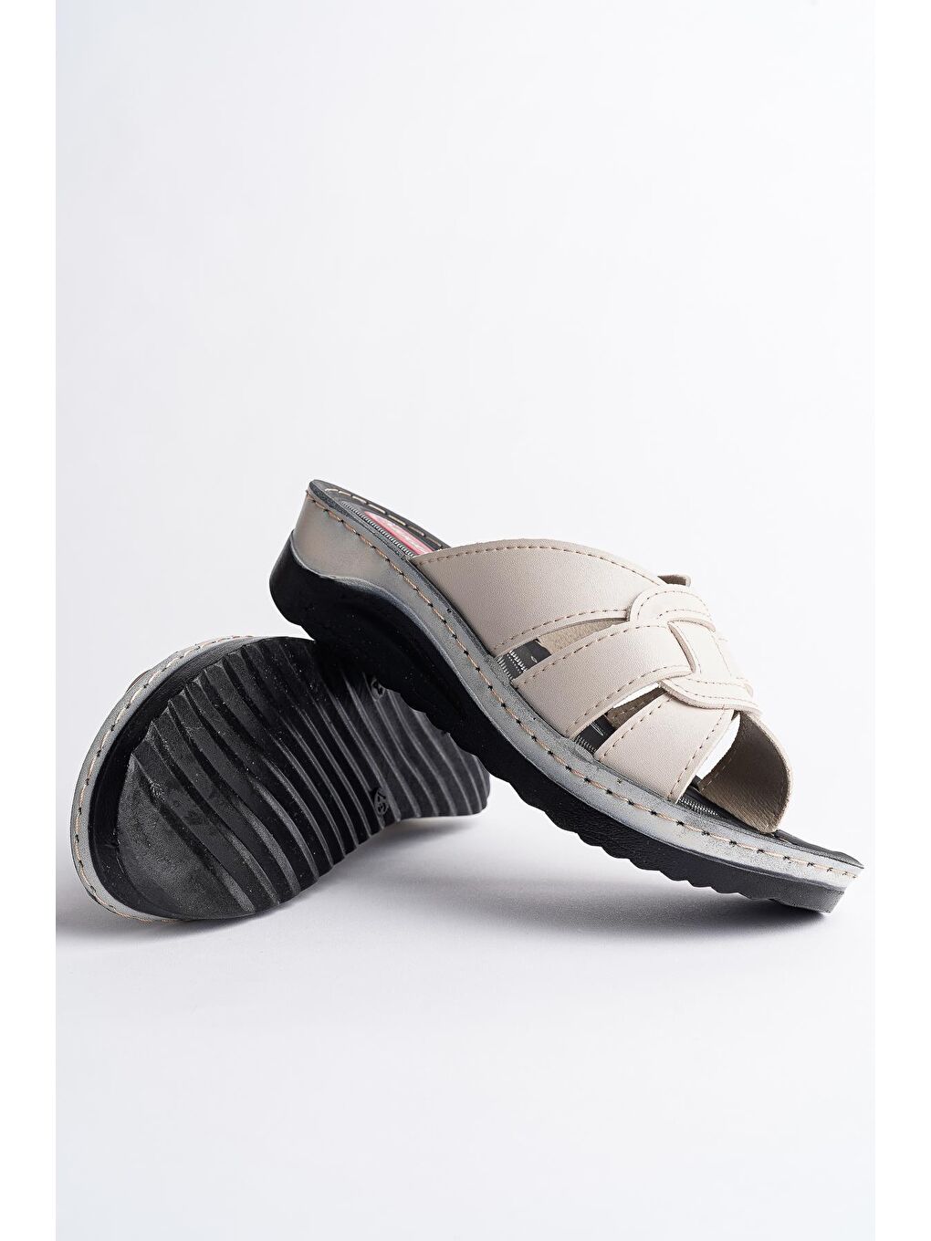 Ekru KONFORT Kadın Günlük Ortopedik Kaymaz Taban Rahat Terlik-1