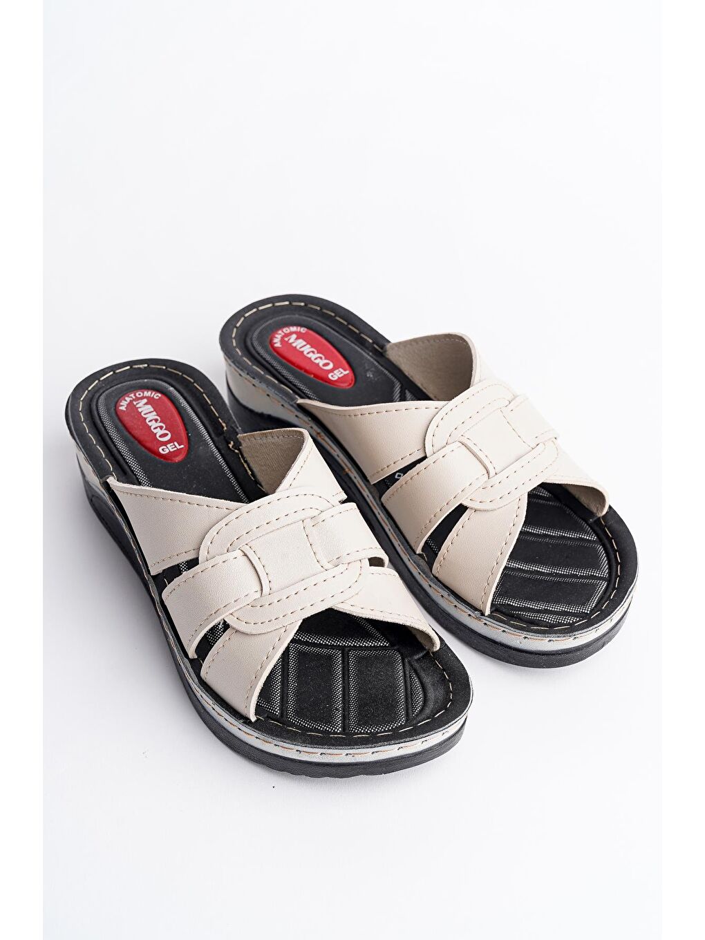 Ekru KONFORT Kadın Günlük Ortopedik Kaymaz Taban Rahat Terlik-2