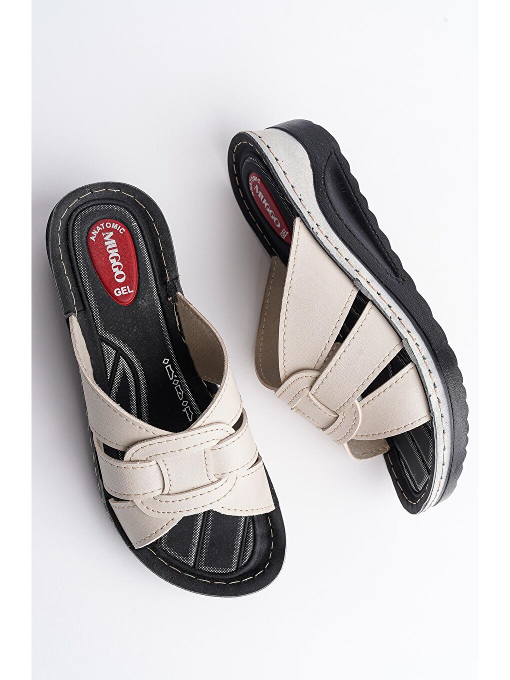 Ekru KONFORT Kadın Günlük Ortopedik Kaymaz Taban Rahat Terlik-3