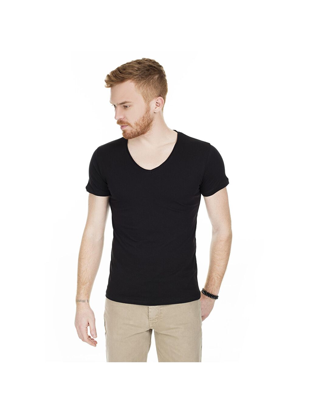 Siyah V Yaka %100 Pamuk Tişört 54154-4