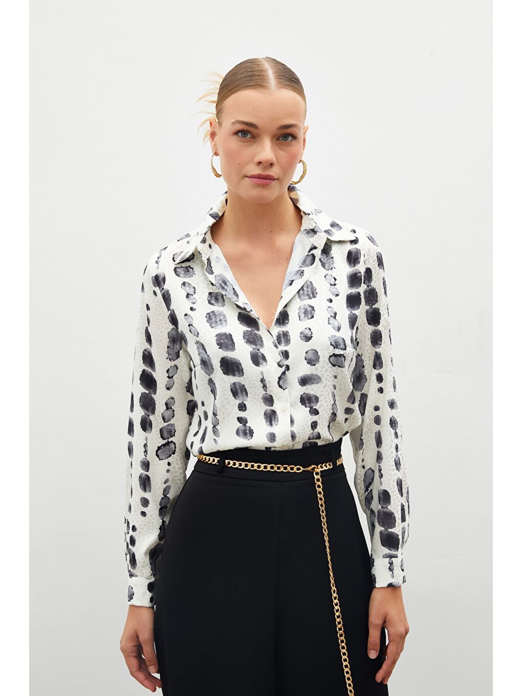 SATEEN Desenli Klasik Gömlek - Siyah - 2