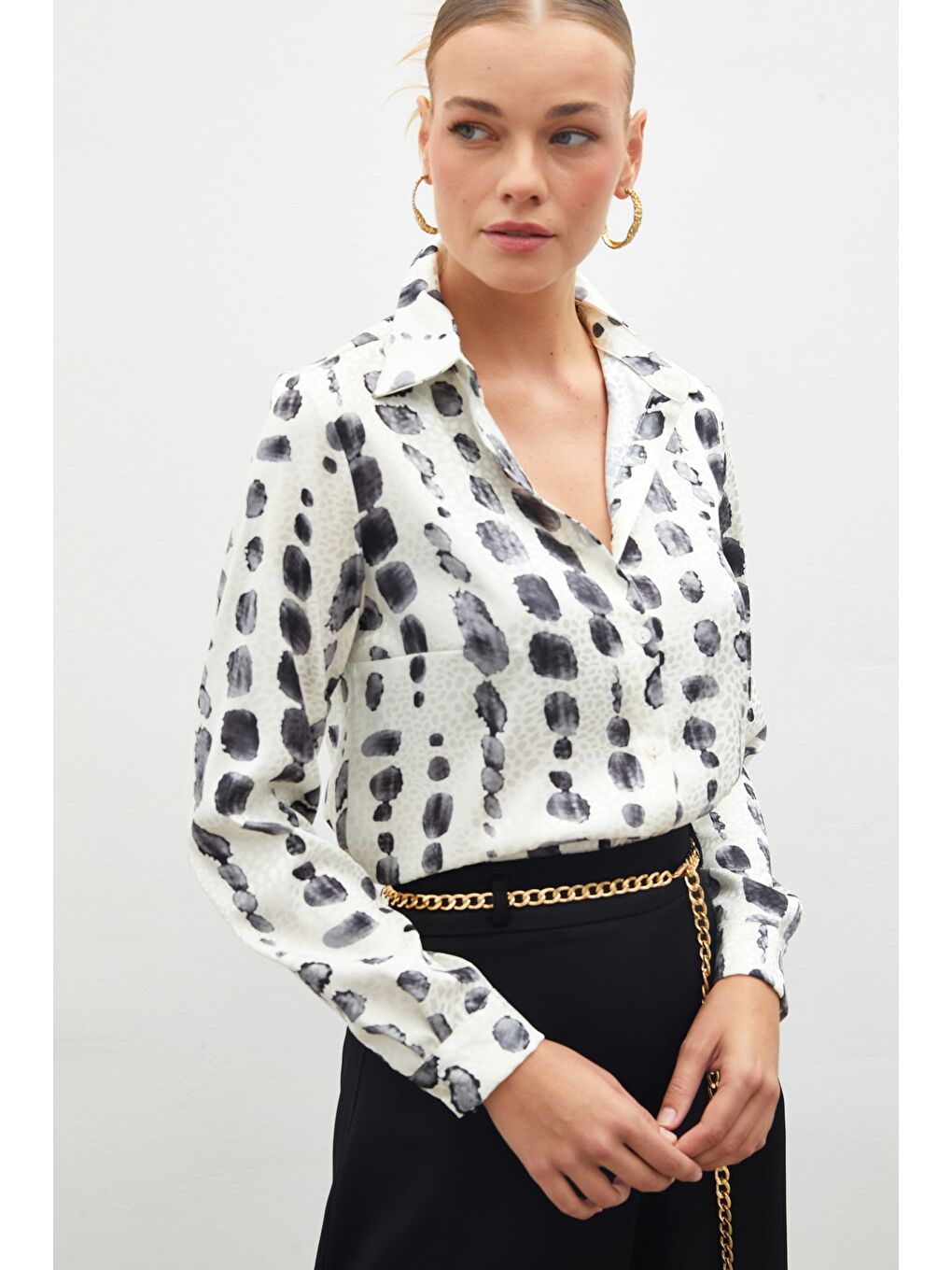 SATEEN Desenli Klasik Gömlek - Siyah - 3