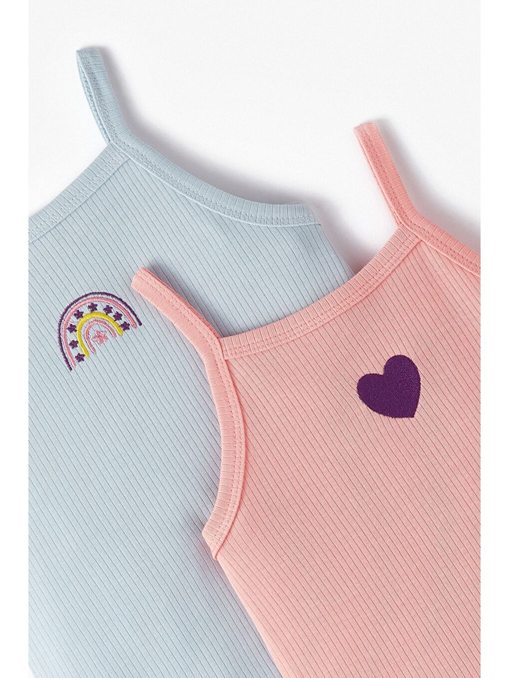 Pembe Kız Çocuk 2'li Nakışlı Atlet-2