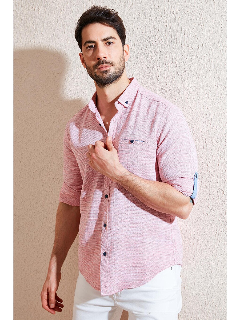 Kırmızı % 100 Pamuklu Slim Fit Uzun Kollu Gömlek Cf21s111498