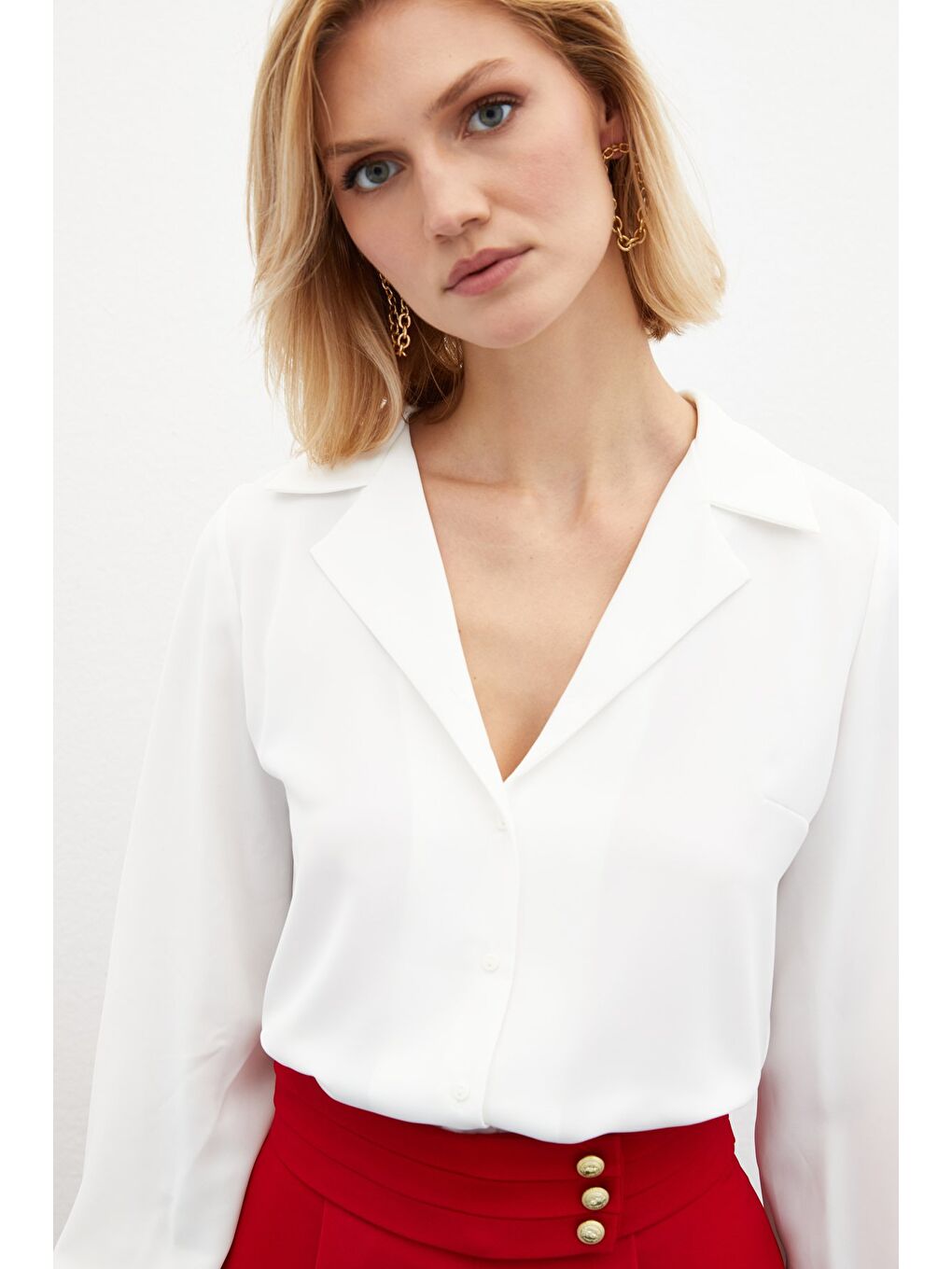 Tüy Detaylı Salaş Gömlek - Ekru-1