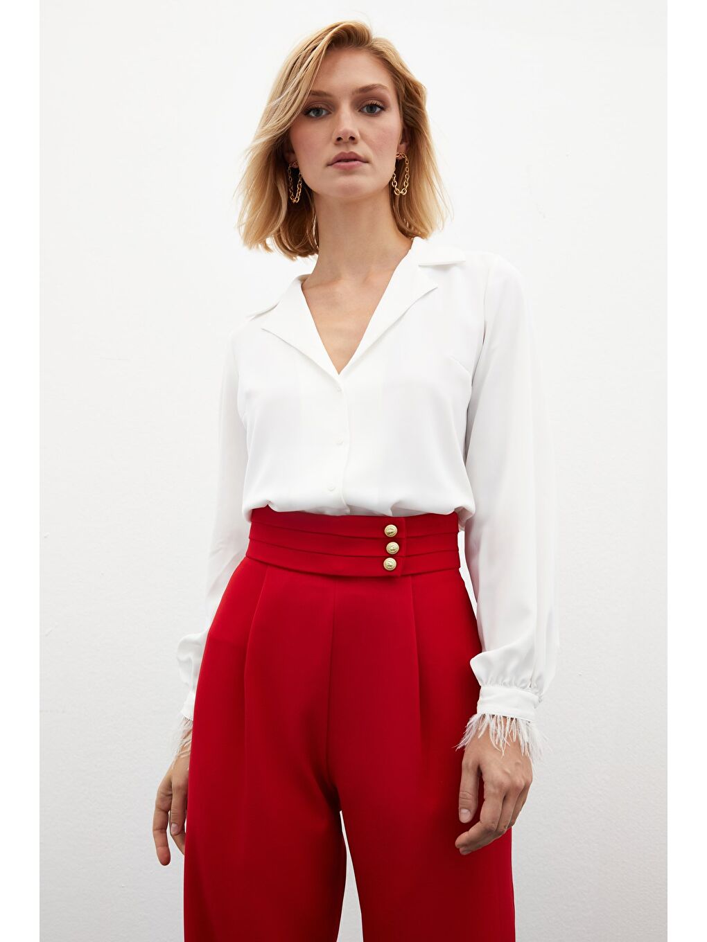 Tüy Detaylı Salaş Gömlek - Ekru-2