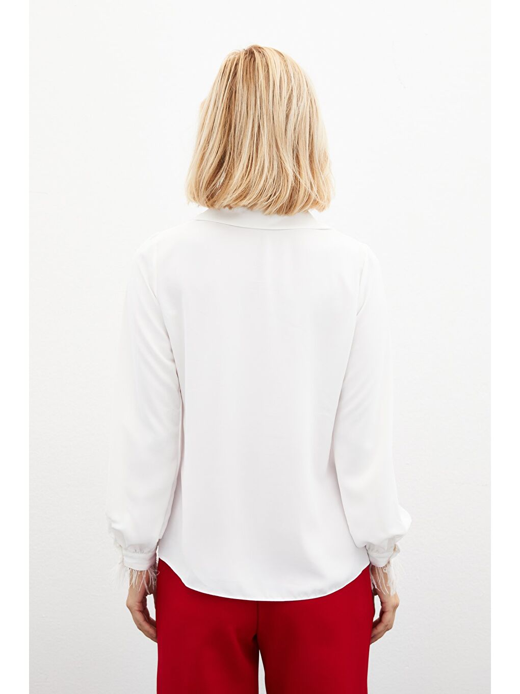 Tüy Detaylı Salaş Gömlek - Ekru-6