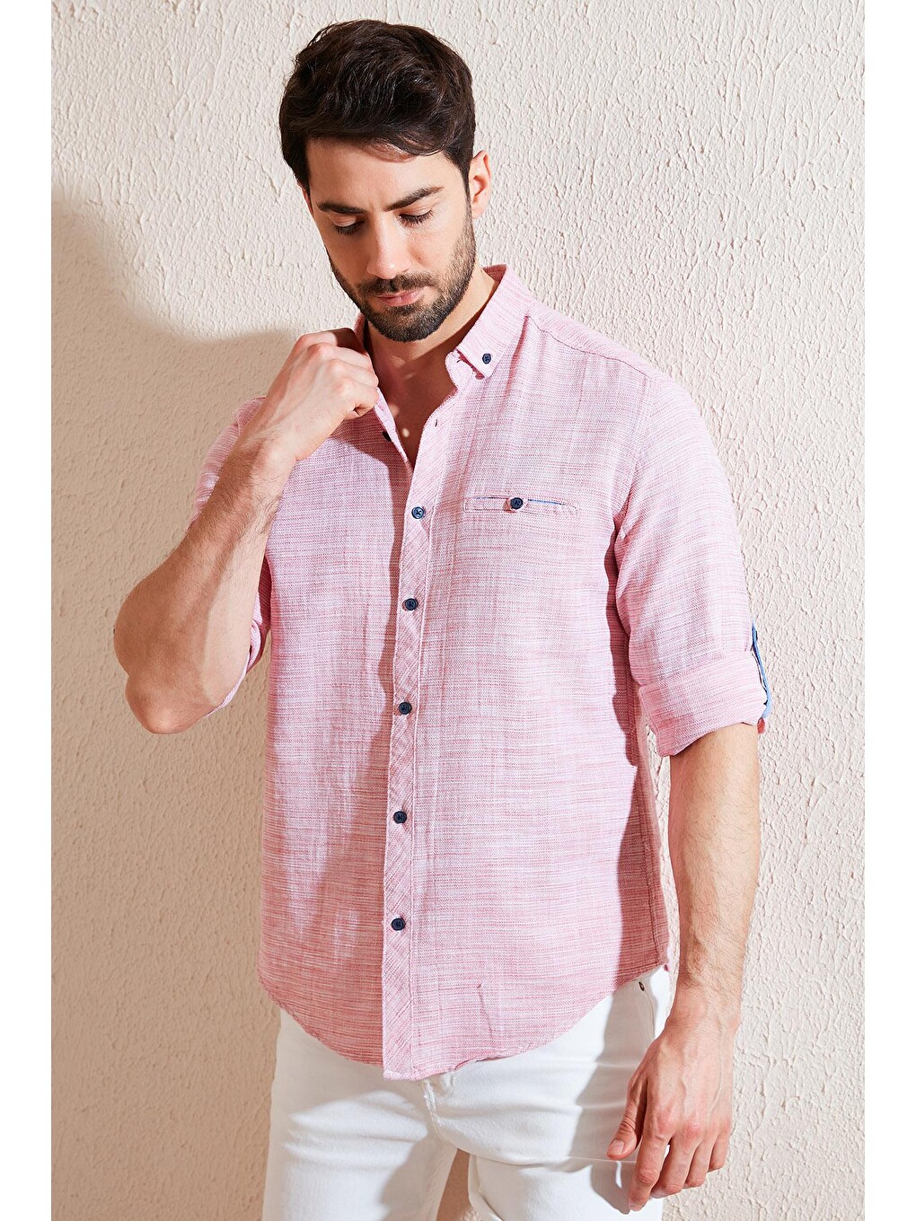 Kırmızı % 100 Pamuklu Slim Fit Uzun Kollu Gömlek Cf21s111498-1