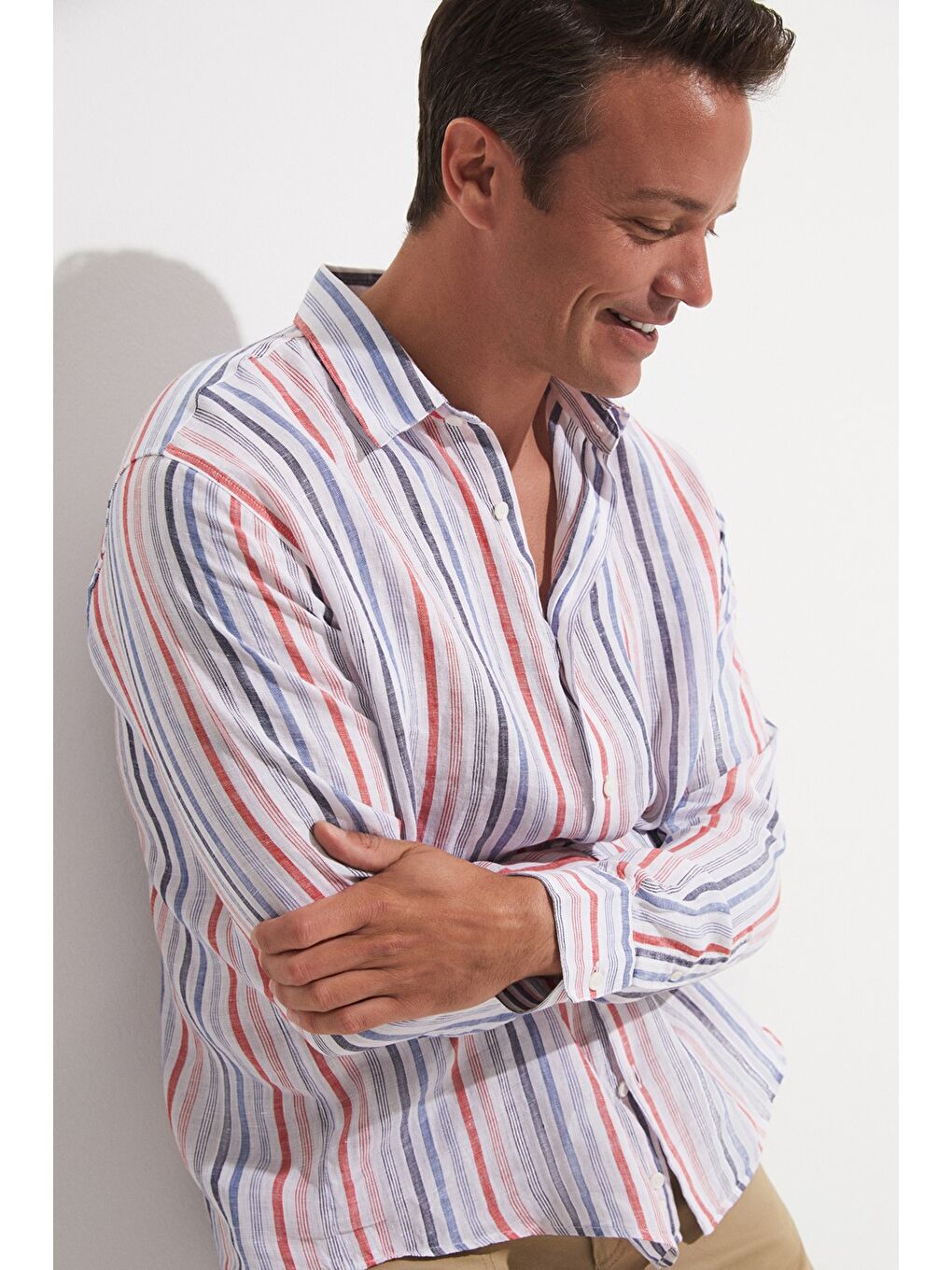 Beyaz Exclusive Erkek Overize Çizgili Gömlek-2