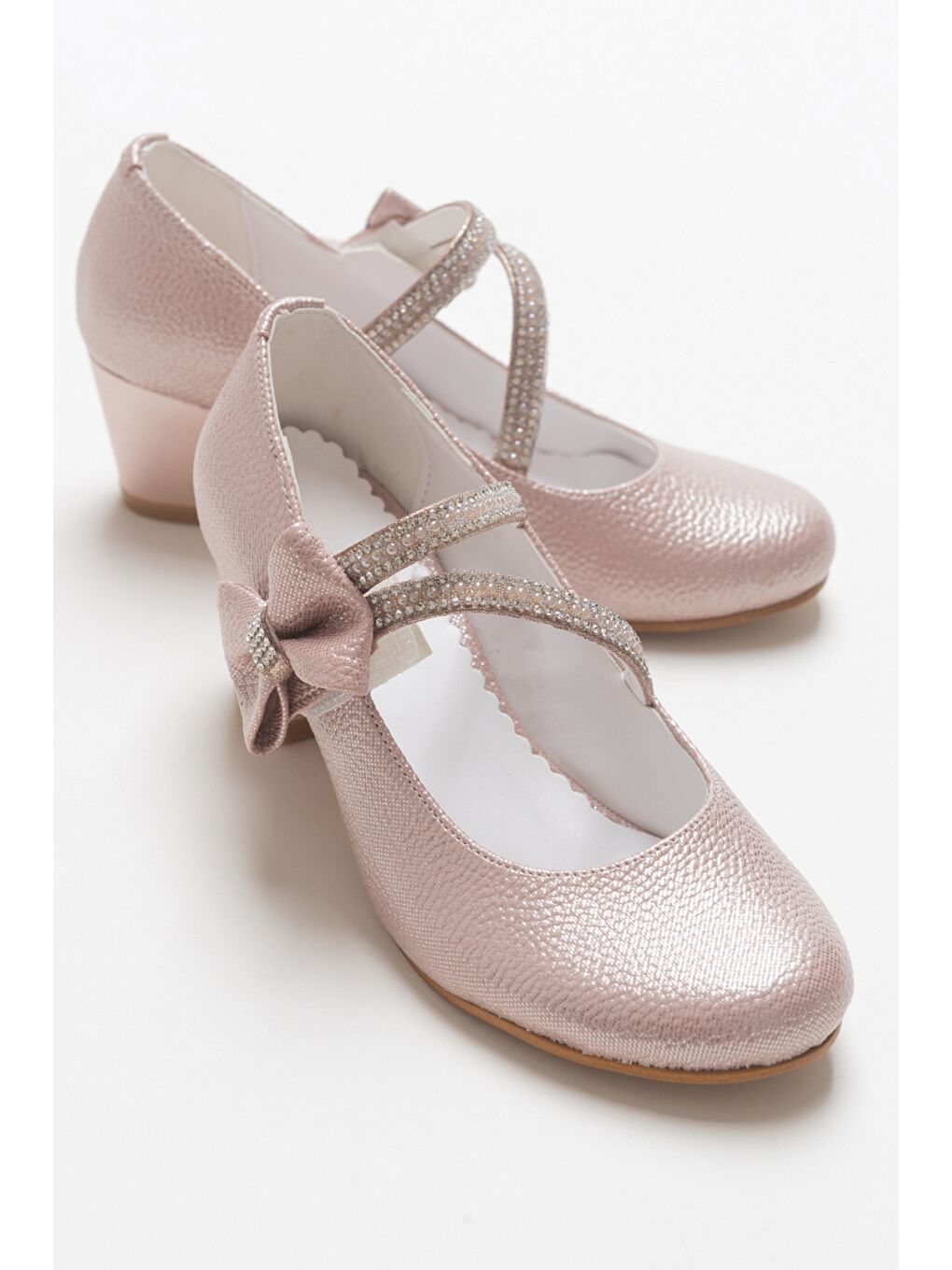 Pembe Kız Çocuk Pudra Topuklu Abiye Ayakkabı