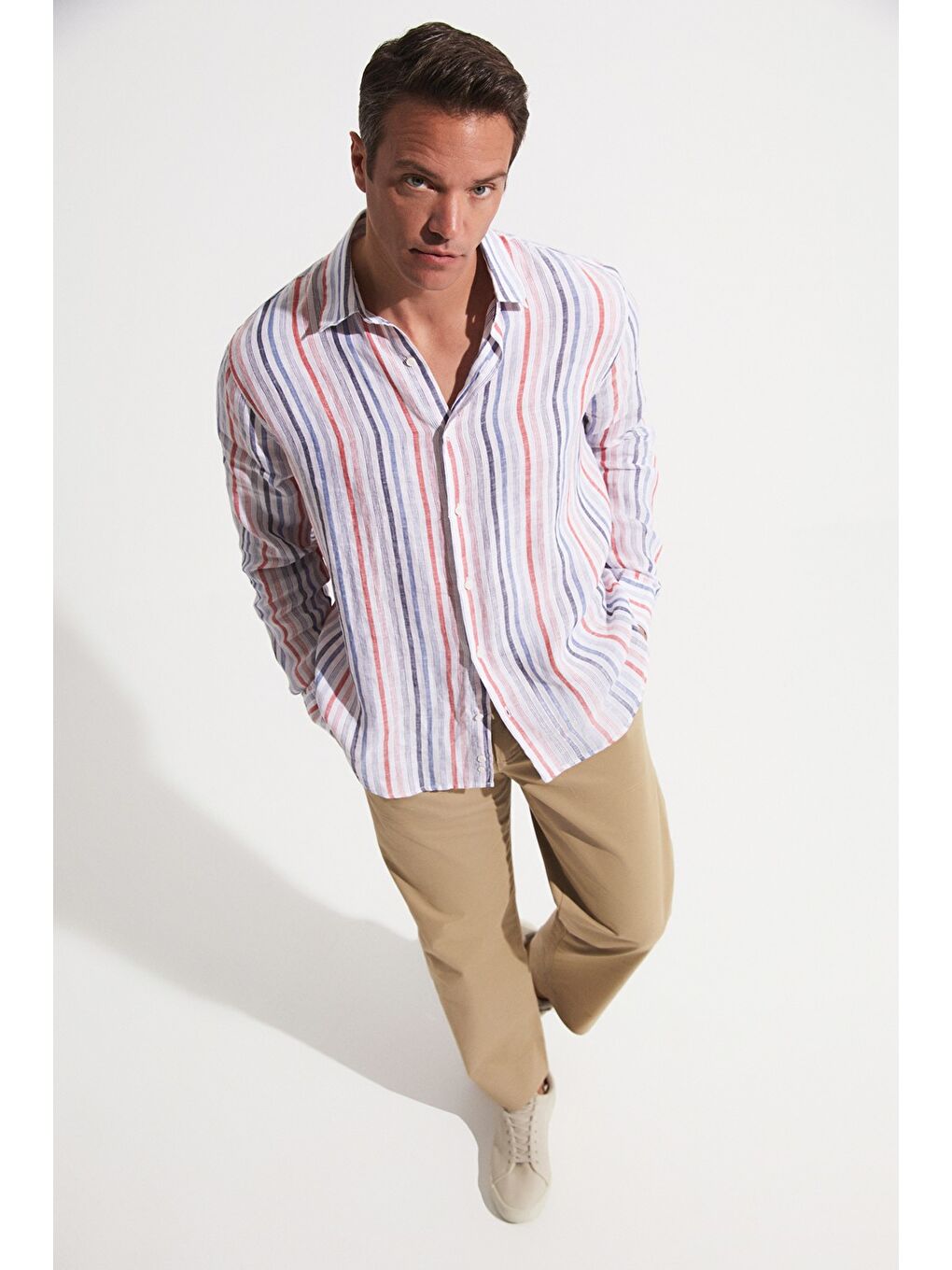 Beyaz Exclusive Erkek Overize Çizgili Gömlek-3
