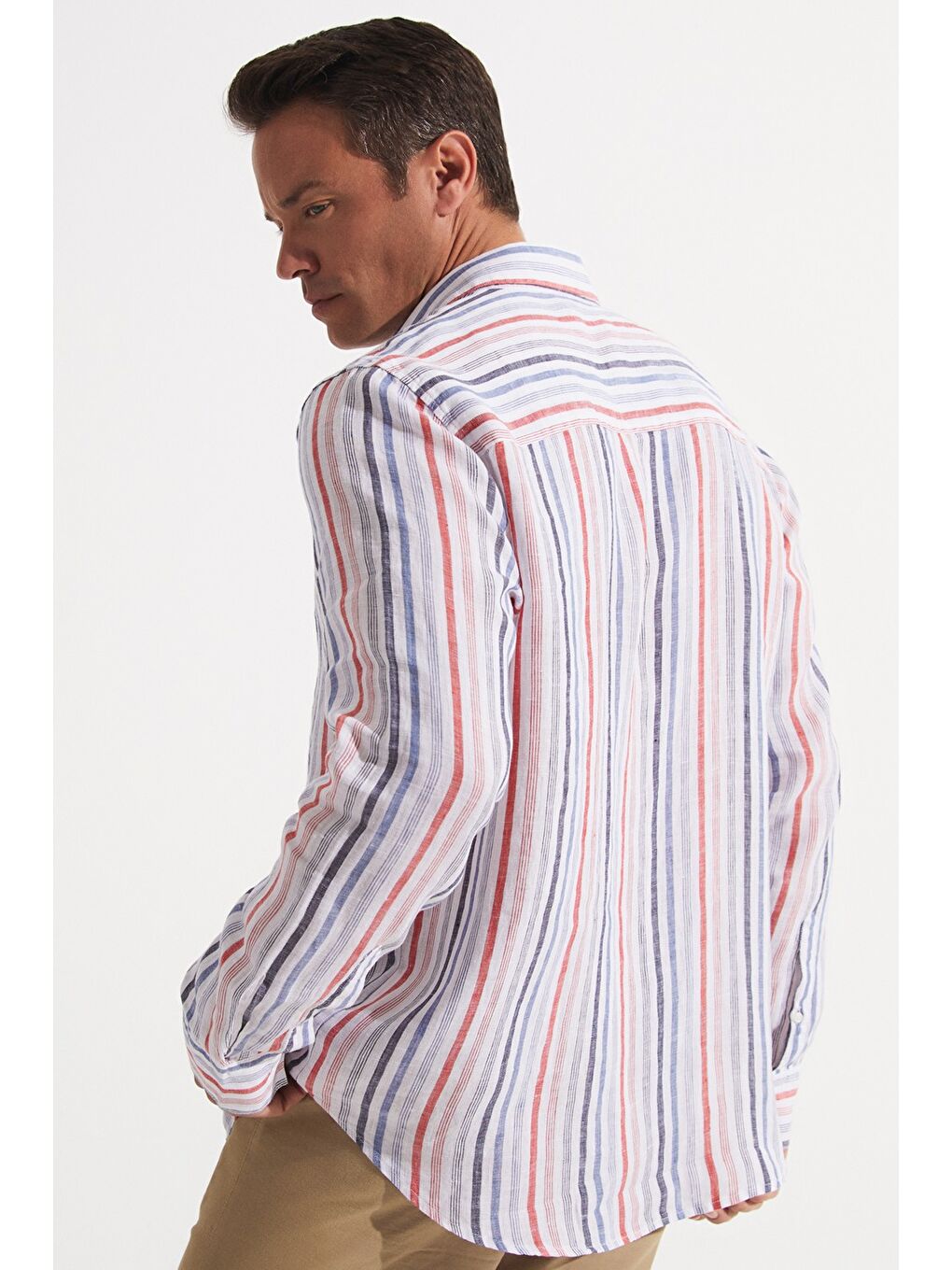 Beyaz Exclusive Erkek Overize Çizgili Gömlek-4