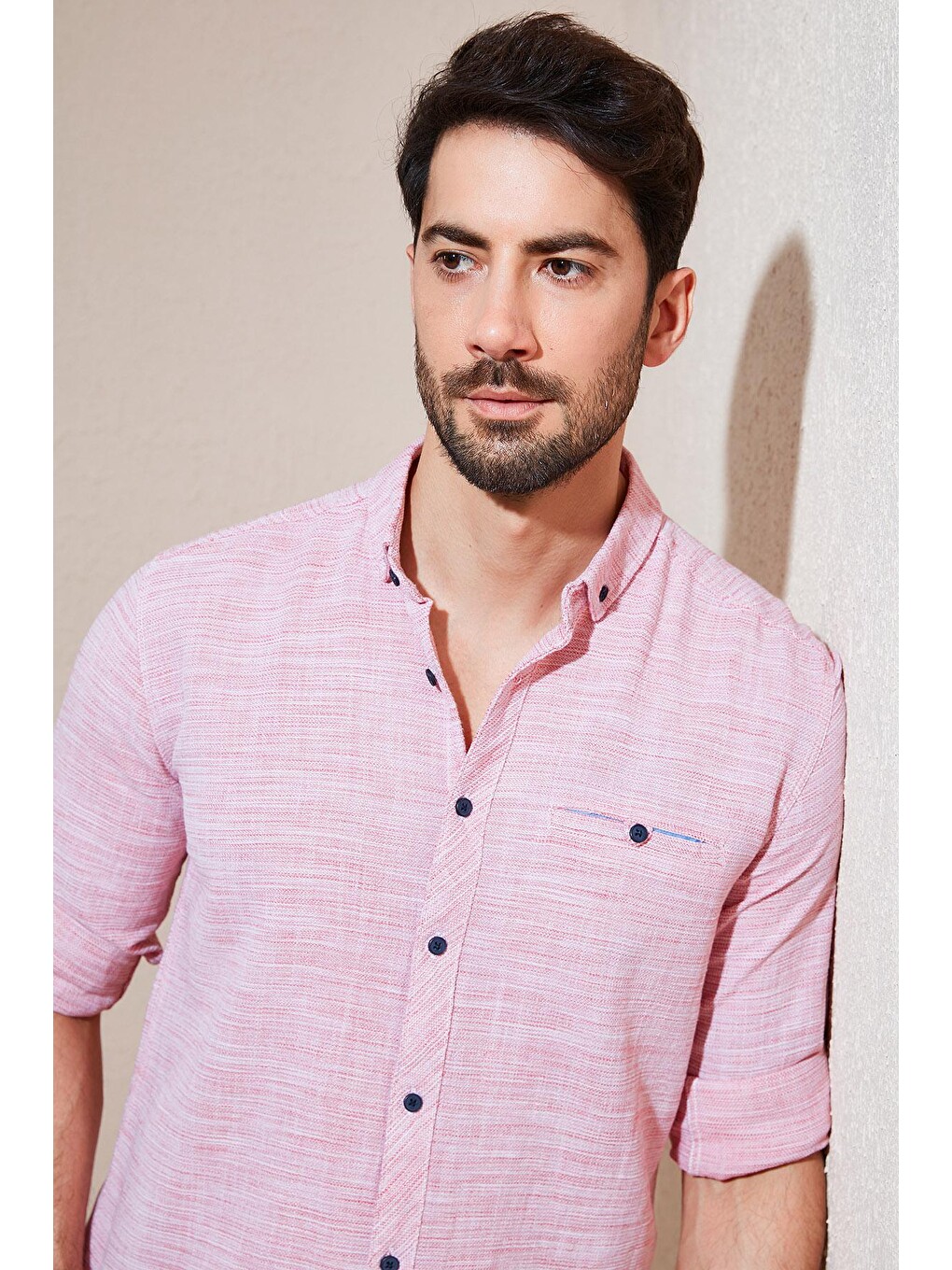 Kırmızı % 100 Pamuklu Slim Fit Uzun Kollu Gömlek Cf21s111498-3