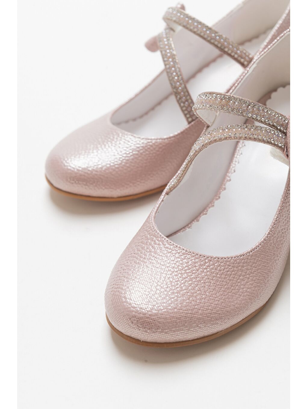 Pembe Kız Çocuk Pudra Topuklu Abiye Ayakkabı-1