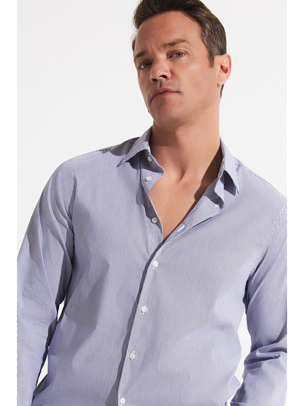 Lacivert Exclusive Erkek Slim Fit Çizgili Gömlek