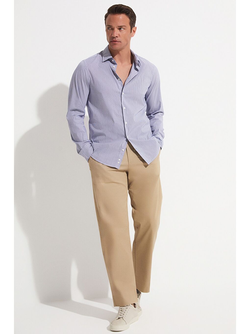 Lacivert Exclusive Erkek Slim Fit Çizgili Gömlek-3