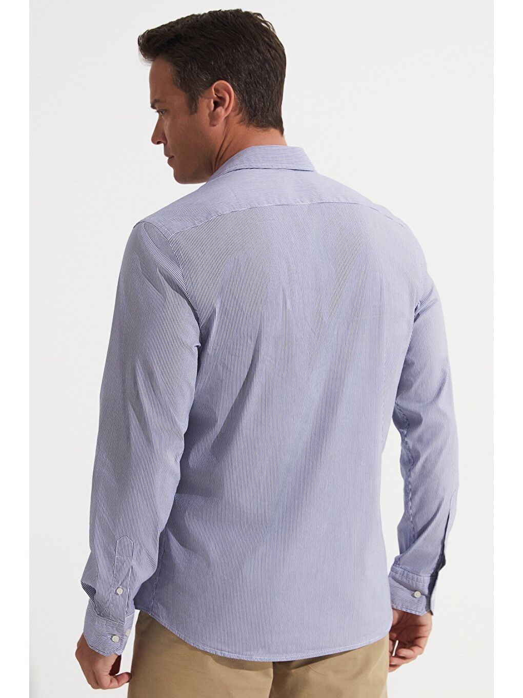 Lacivert Exclusive Erkek Slim Fit Çizgili Gömlek-4