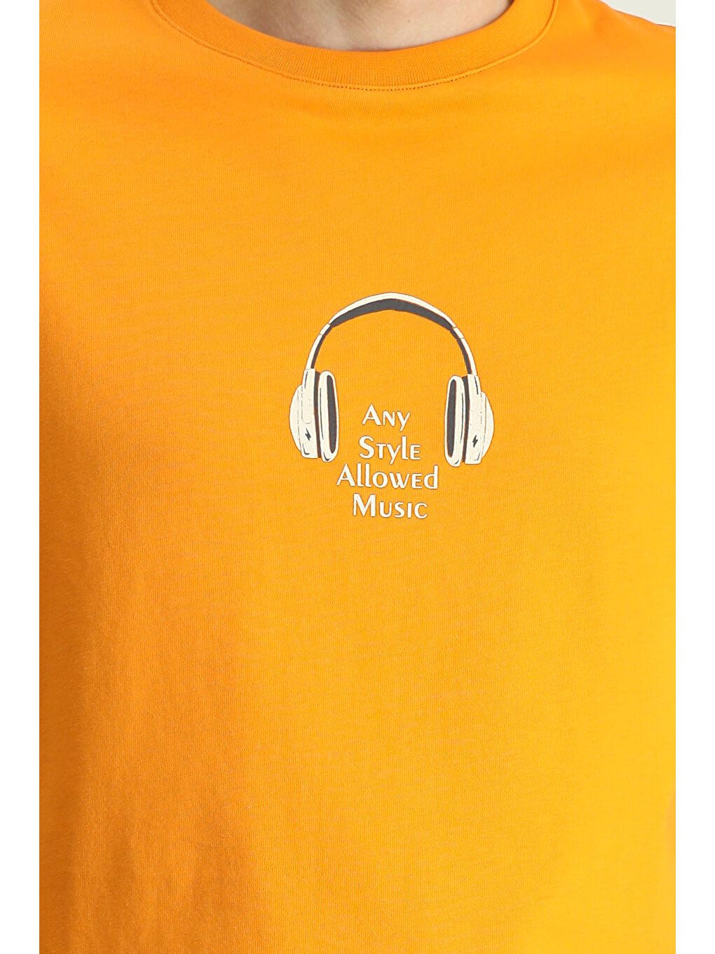 Turuncu Bisiklet Yaka Oversize Baskılı Süprem Pamuk Tişört-5