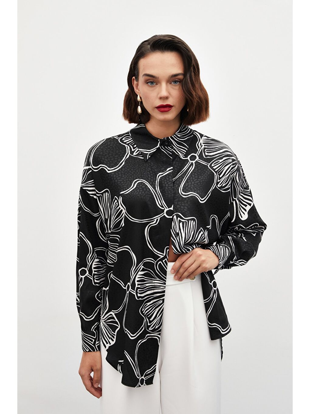 Desenli Uzun Gömlek - Siyah