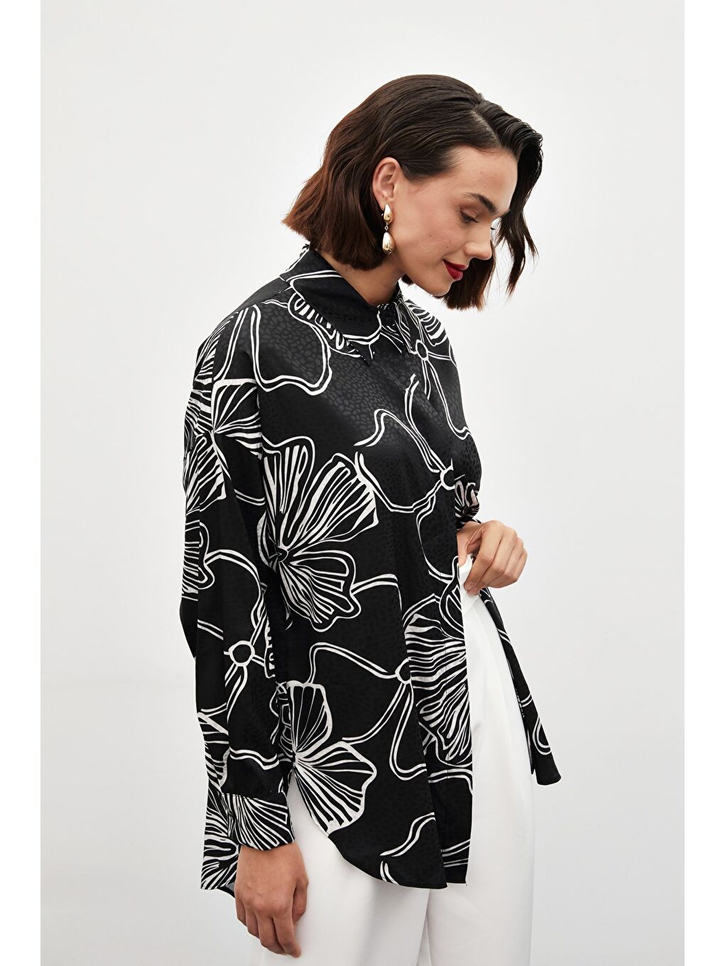 Desenli Uzun Gömlek - Siyah-1