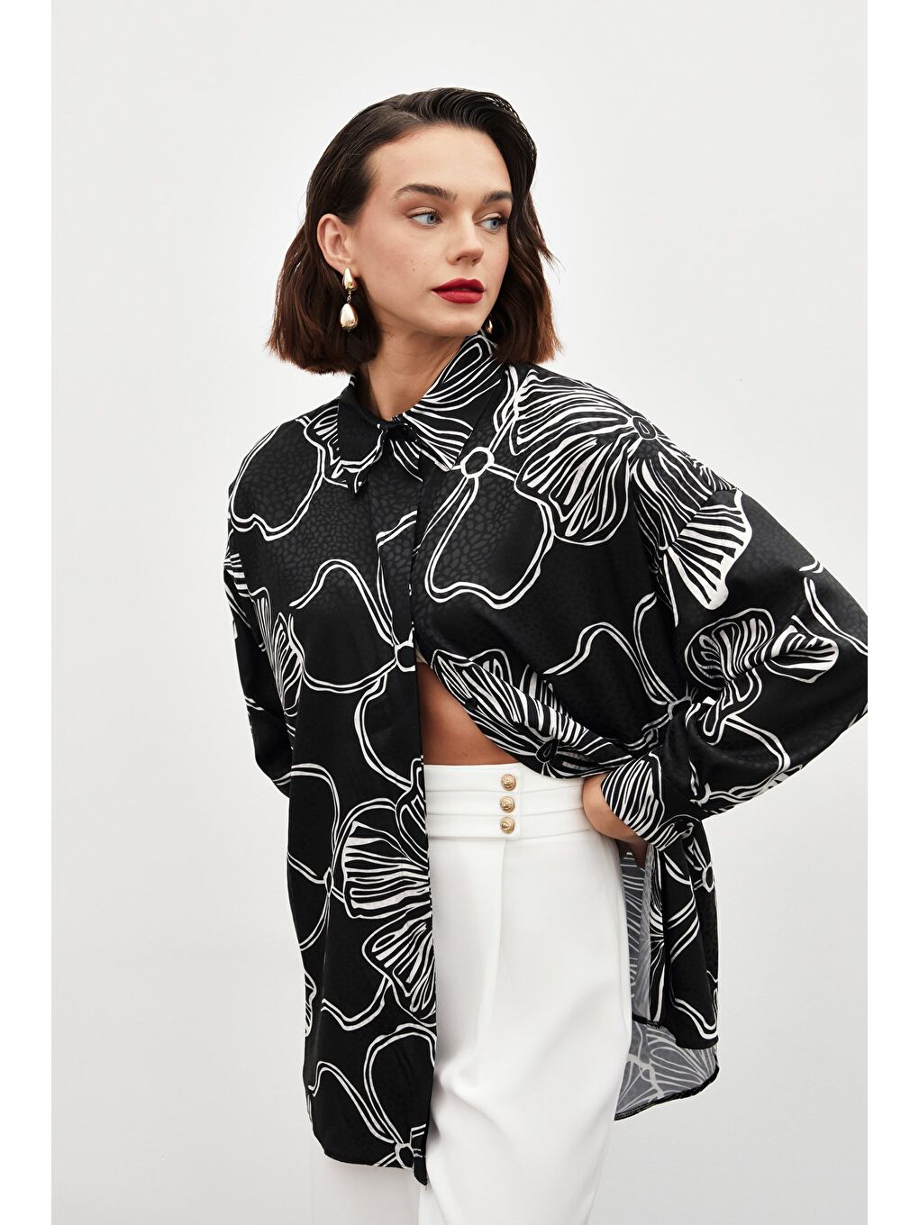 Desenli Uzun Gömlek - Siyah-2