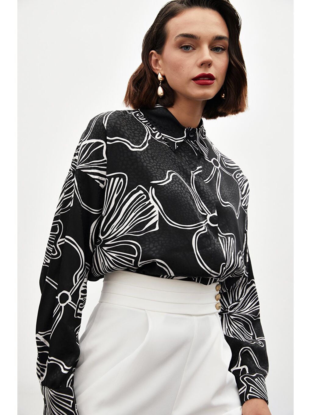 Desenli Uzun Gömlek - Siyah-4