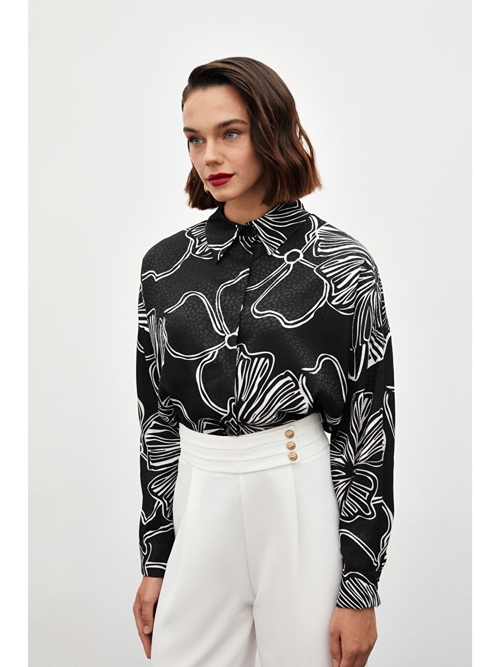 Desenli Uzun Gömlek - Siyah-5