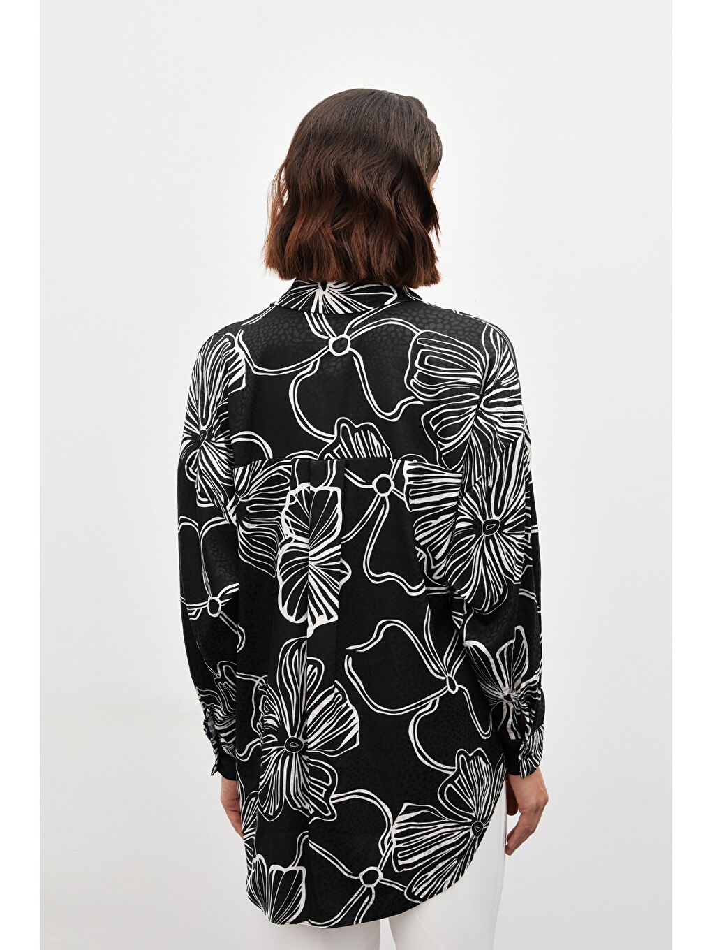 Desenli Uzun Gömlek - Siyah-6