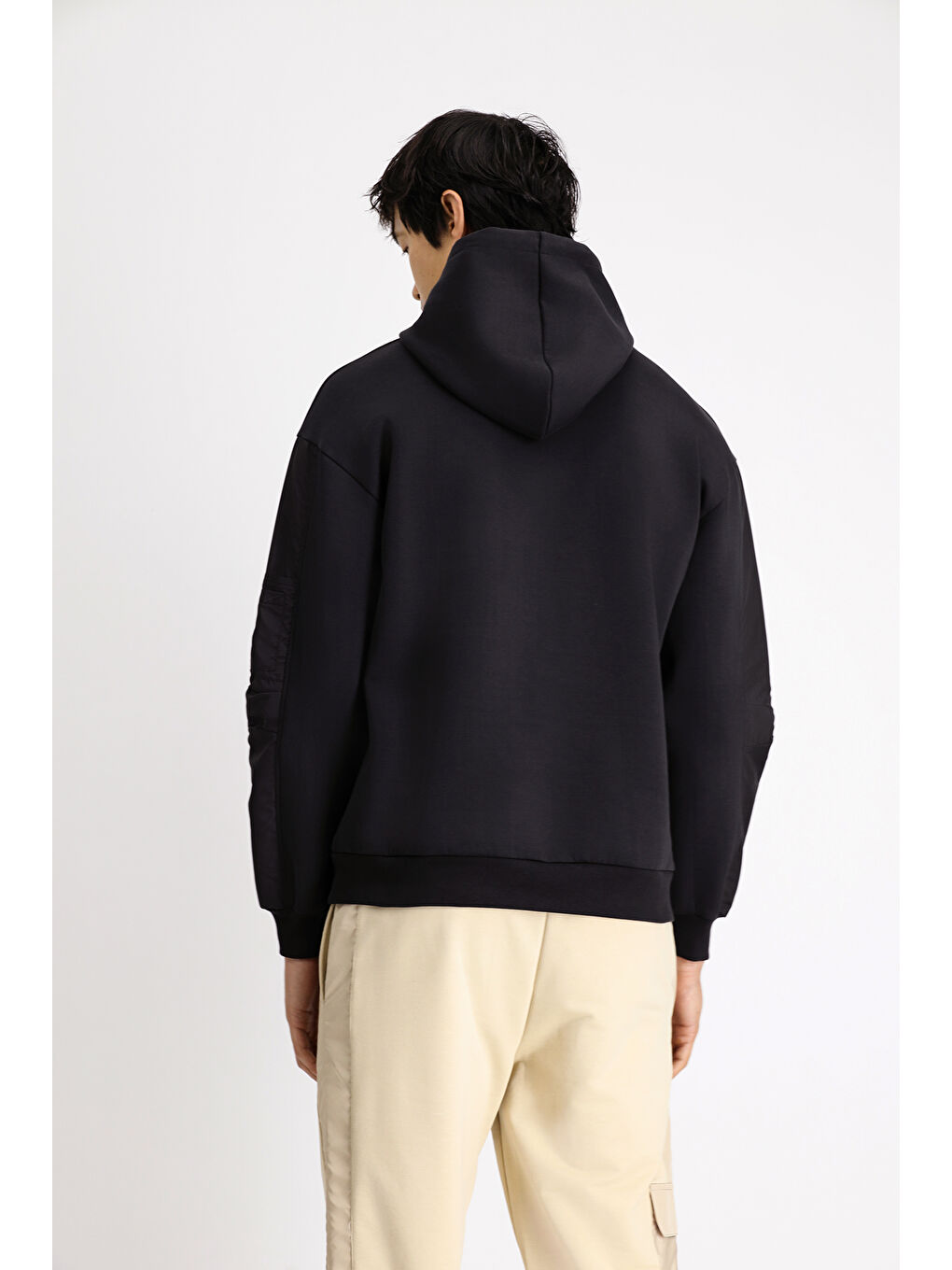 Siyah Kapüşonlu Oversize Fermuarlı Pamuklu Sweatshirt-5